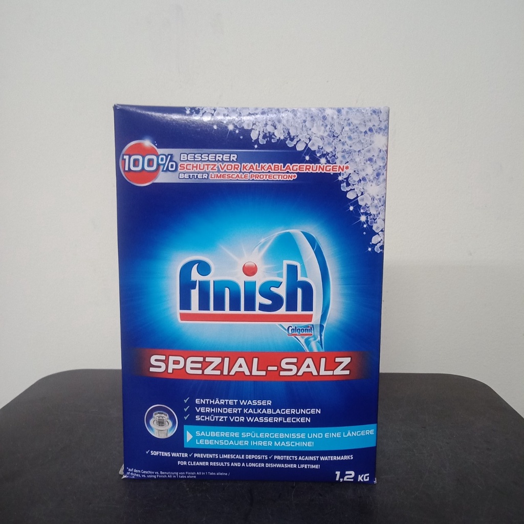 Combo rửa bát Finish: Hộp Classic 110 viên, Muối 1.2kg, Nước làm bóng 750ml - Nhập khẩu Châu Âu.