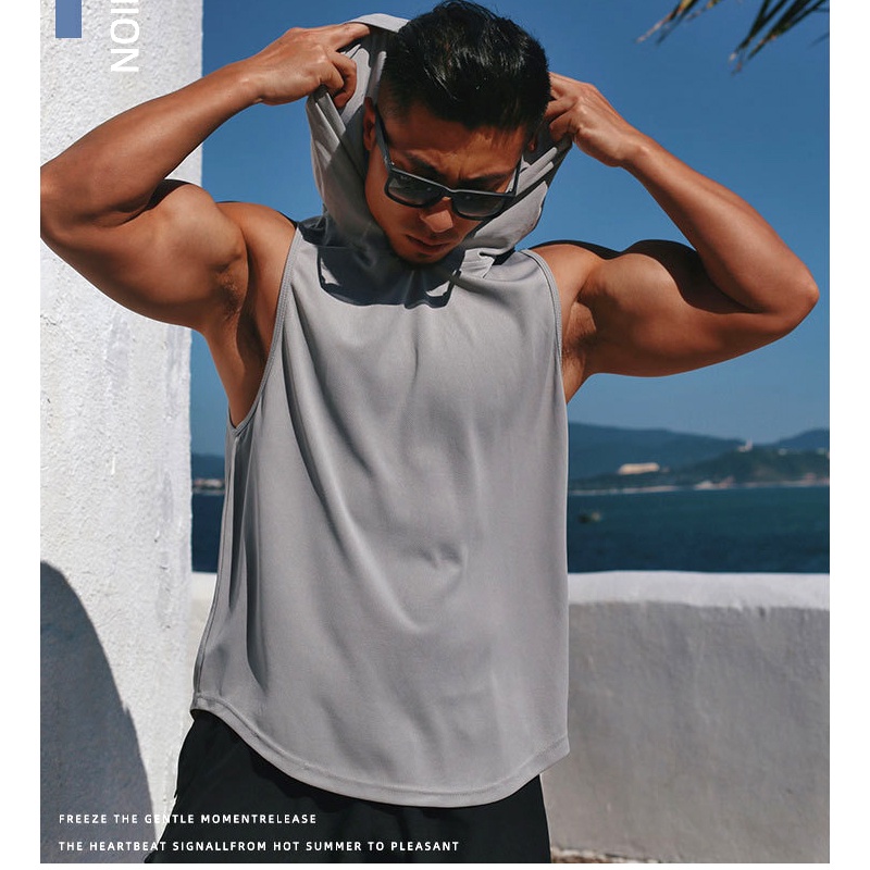 Bộ Đồ Thể Thao Áo Sát Nách Có Mũ Trùm Vải Khô Thoáng Nhanh Size M-3XL Cho Nam