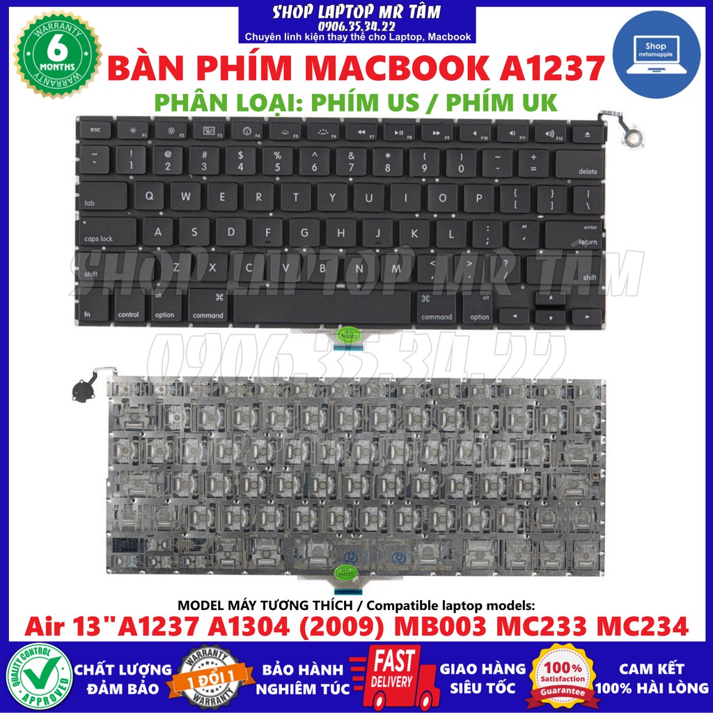 (KEYBOARD) BÀN PHÍM LAPTOP MACBOOK A1237 dùng cho Air 13&quot; 2009 A1237 A1304 2009 MB003 MC233 MC234