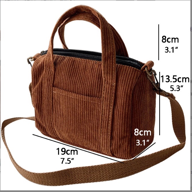 Túi Đeo Chéo Tote Mini Vải Nhung Kẻ Kiểu Dáng Đơn Giản Thời Trang Mới