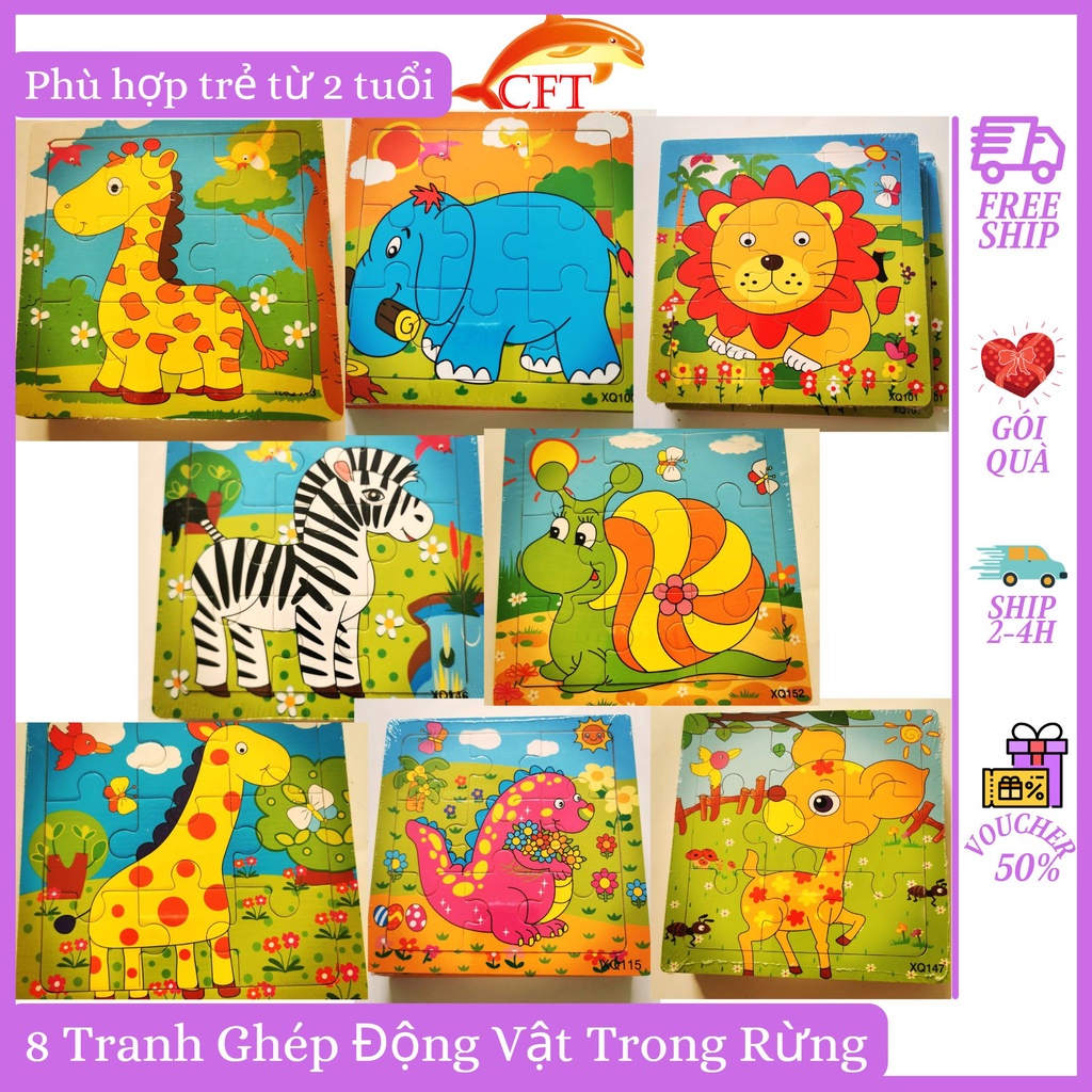 Xếp Hình Gỗ Puzzle 9 Mảnh 34 Tranh Ghép Hình Cho Bé Từ 2 Tuổi 2 Chủ Đề Con Vật Giao Thông Kích Cỡ 15cm x 15cm