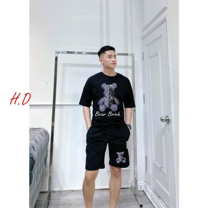 Set CHO NAm Bộ Áo phông tay cộc gấu BRICK dáng rộng cùng quần đùi FREESIZE năng động