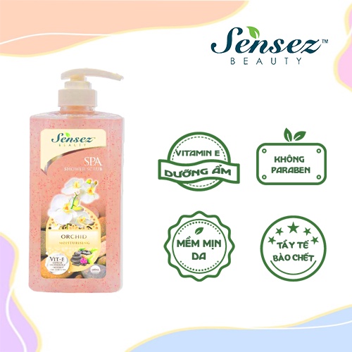 Sữa Tắm Tẩy Tế Bào Chết Hạt Massage Sensez Beauty Sữa Tắm Trắng Da Dưỡng Ẩm - 680ml (Hoa Lan, Hoa Hibiscus, Lavender)