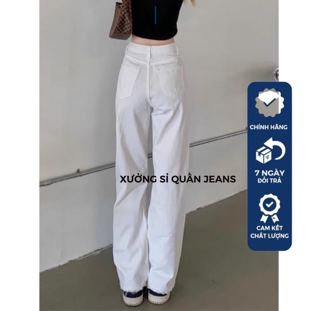 Quần jeans ống rộng trắng cạp cao hack eo cực thon kéo chân siêu đỉnh Hot 2022