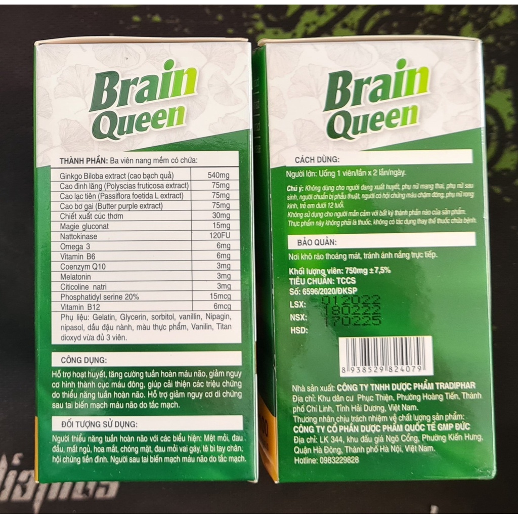 Viên uống bổ não Brain Queen (Hộp 100 viên) - Hỗ trợ hoạt huyết, giảm hình thành cục máu đông, tăng cường tuần hoàn não