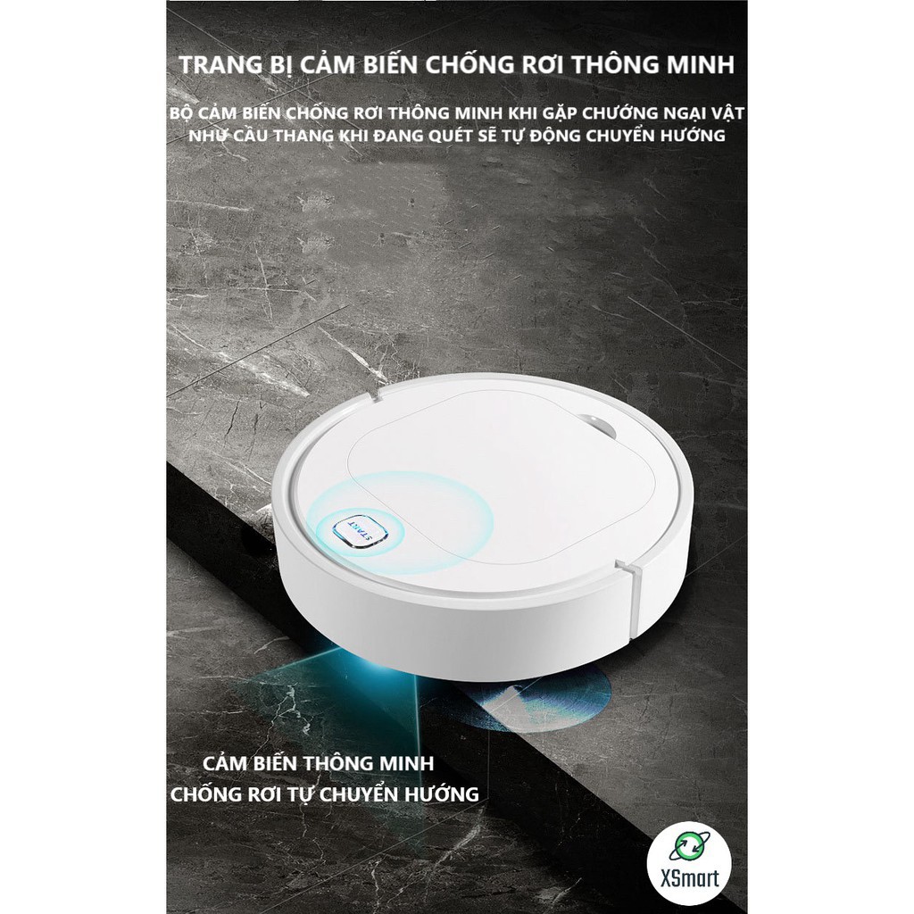 Robot Hút Bụi Lau Nhà Thông Minh Nâng Cấp Tự Động Di Chuyển, Pin Sạc, Máy Hút Mạnh, Rô Bốt Kèm Dẻ Lau .