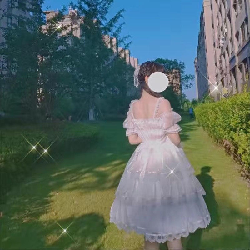 DISNEY Đầm Lolita Họa Tiết Hoa Phong Cách retro Pháp Ngọt Ngào Dễ Thương