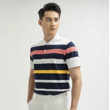 Áo thun polo nam Aristino APSG05S1 phông ngắn tay có cổ bẻ dáng Golf fit phối màu kẻ ngang vải cotton cao cấp mềm mát