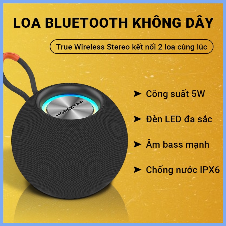 Loa bluetooth không dây HOPESTAR H52 công suất 5W, âm bass mạnh mẽ có màng rung, đèn LED đa sắc, bluetooth 5.0, nhỏ gọn