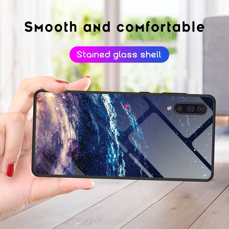 Ốp điện thoại kính cường lực in họa tiết trái tim cho Samsung Galaxy A20 A30 A70 A50 A10 M20 S10E S10