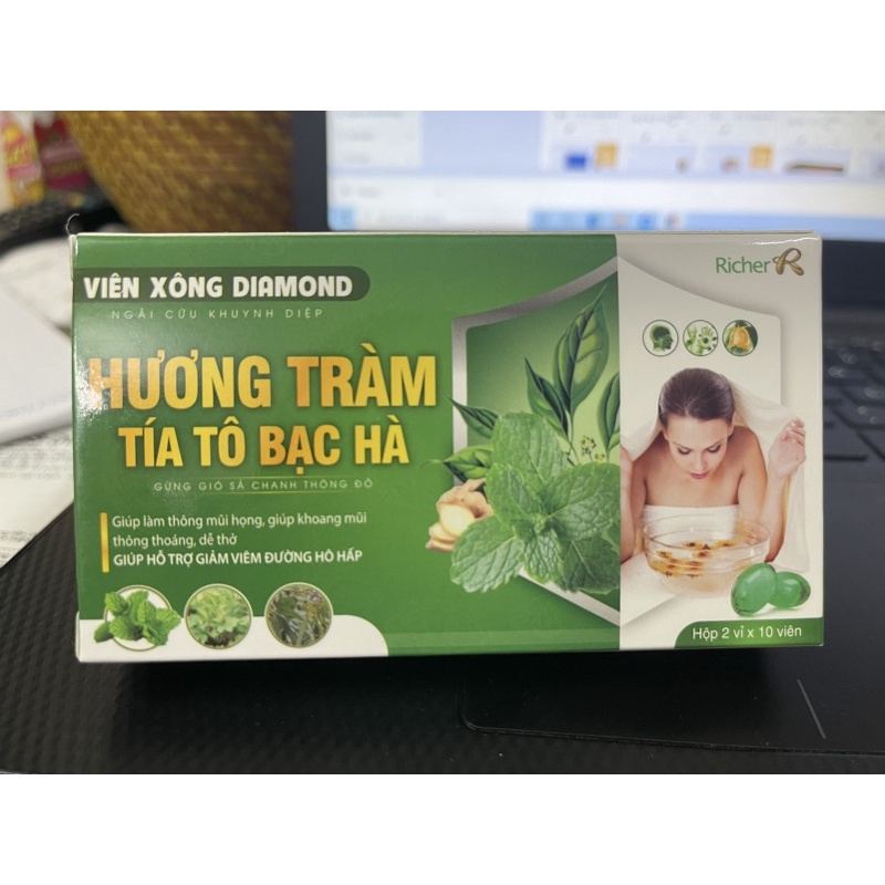 Viên xông DIAMOND - hương tràm tía tô bạc hà hộp 20 viên