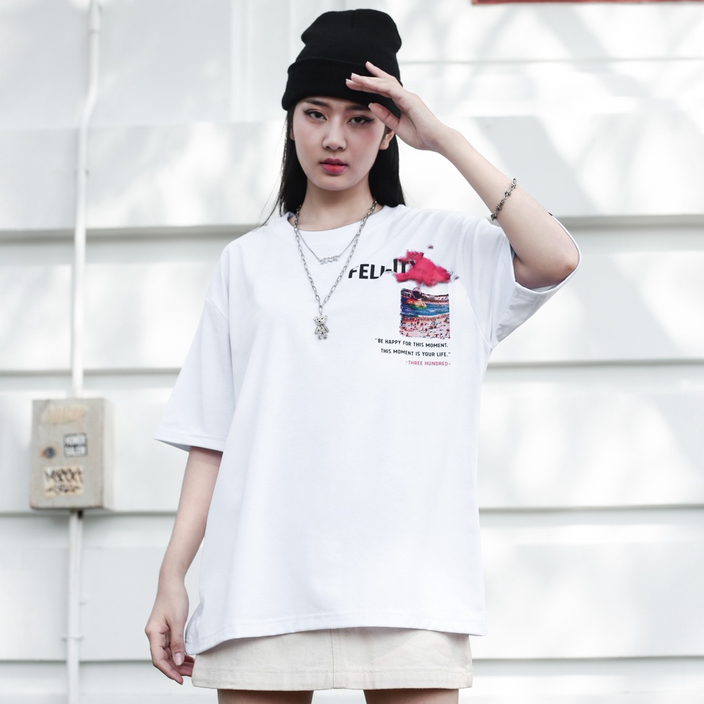 Áo Thun Trắng In Chữ Felicity Họa Tiết Hình và Chữ Nhiều Màu Chất Liệu 100% Cotton Form Rộng Thoải Mái Unisex Nam Nữ