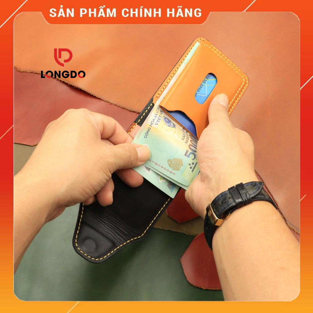 Ví Sen 5 Cao Cấp - Cam Kết 100% Da Bò Thật - Bóp Nam Mini Màu Vàng Bò Hàng Chính Hãng Thương Hiệu Longdo Leather