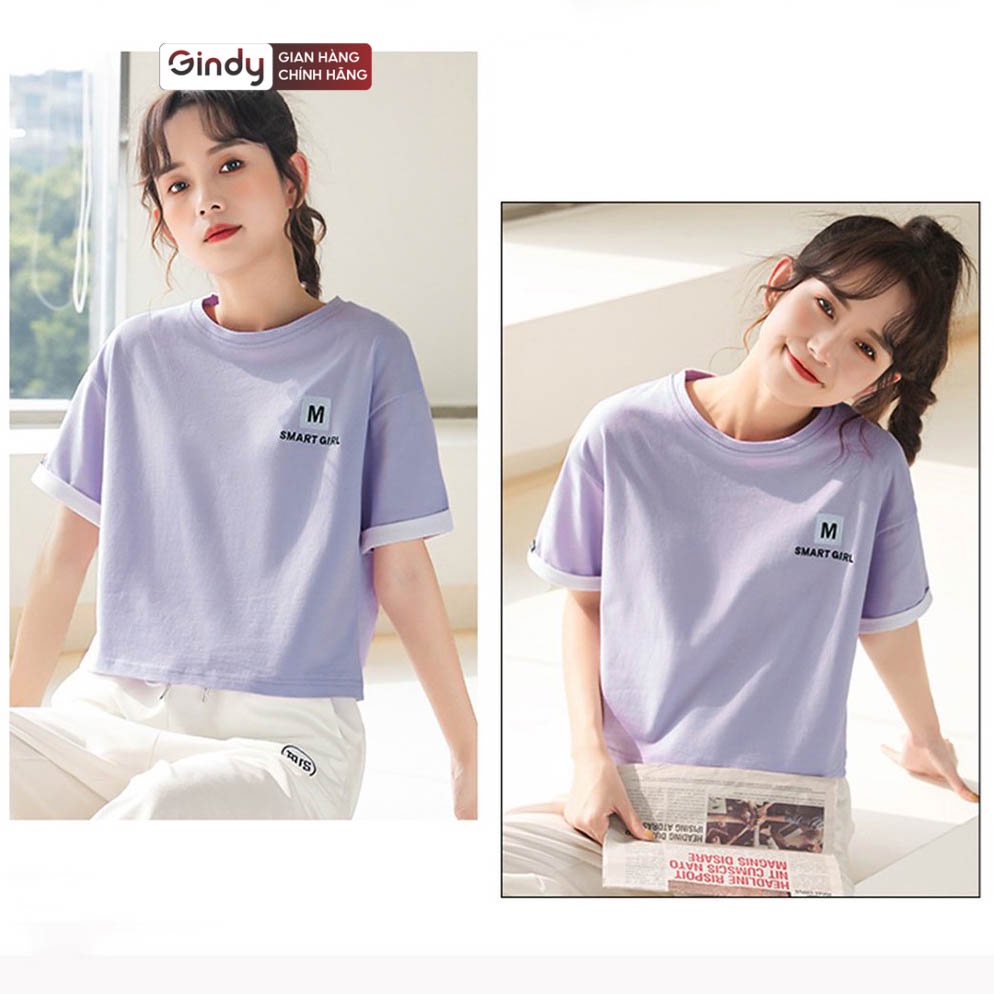 Áo phông cotton thun nữ cổ tròn tay lỡ kiểu cao cấp GINDY SMART GIRL dáng basic unisex thoáng mát thời trang nữ A6175 | BigBuy360 - bigbuy360.vn