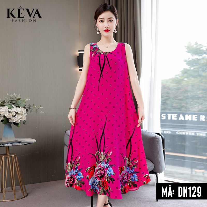 Váy đầm trung niên dáng suông cho mẹ và các chị - Chất lanh thoáng mát - Thương hiệu Keva - Mã DN129