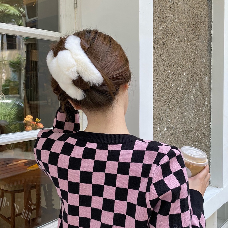 kẹp tóc lông phủ lông màu trơn giản đơn phong cách Hàn trẻ trung thời trang dành cho nữ kẹp tóc hàn quốc