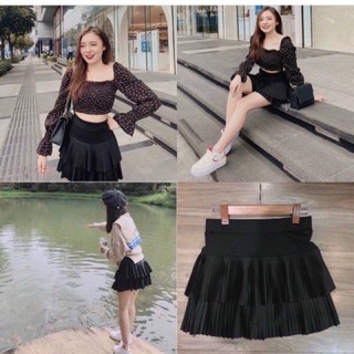 Chân váy dập ly 2 tầng vải thun