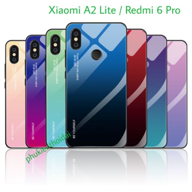 Ốp kính đa sắc cho Xiaomi A2 Lite / Redmi 6 Pro cao cấp viền dẻo