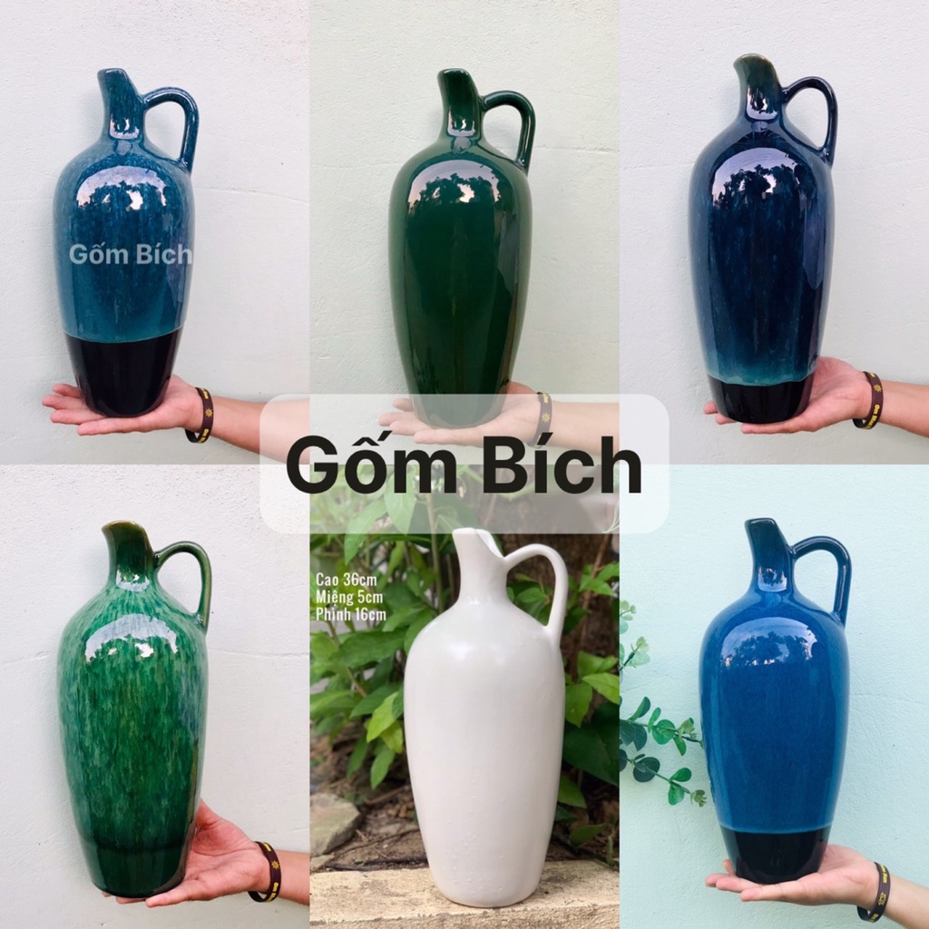 Bình Hoa Dáng Chai Miệng Sứt Lọ Hoa Decor Trang Trí Men Hỏa Biến Gốm Sứ Bát Tràng - Gốm Bích