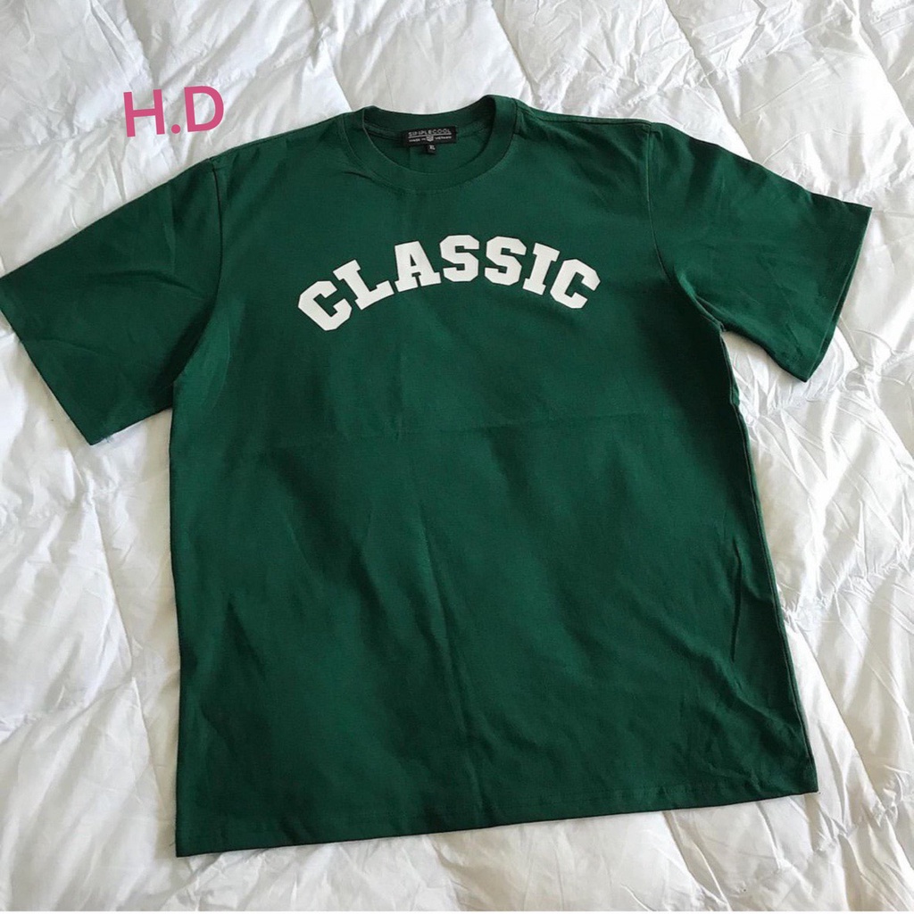 Áo Thun CLASSIC NAm Nữ Trend - Phông Dáng Rộng Tay Lỡ Unisex Màu xanh lá, Vintage Phong Cách Hàn Quốc