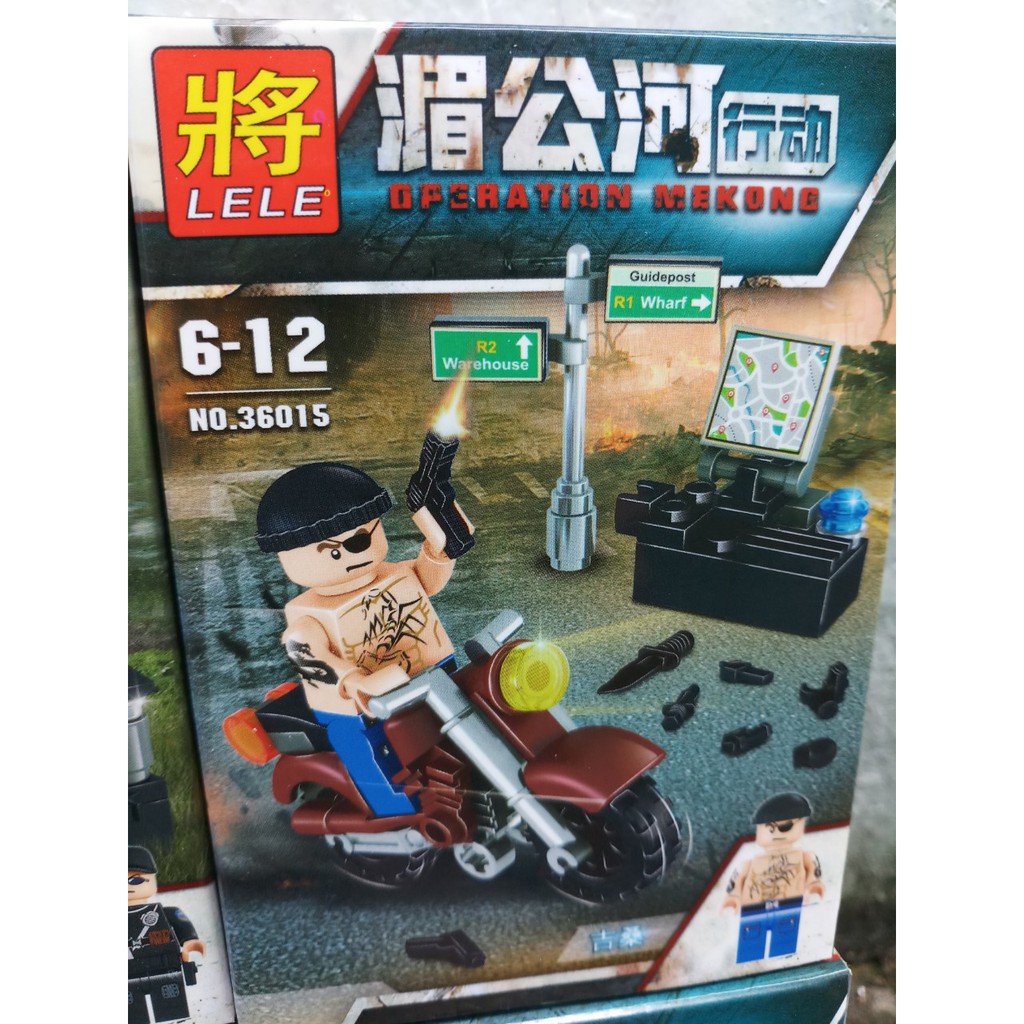 Đồ chơi lắp ráp Non lego Lele Army 36015 lính Swat đen Xếp mô hình logo đội đặc nhiệm trọn bộ 8 hộp.