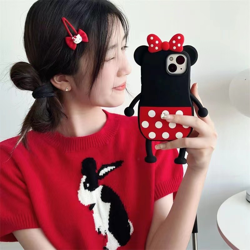 Ốp Điện Thoại Dẻo Họa Tiết Hoạt Hình Minnie Chấm Bi Kèm Vòng Đeo Tay Chống Rơi Cho iPhone 11 / 12 / 12PRO MAX / 13PRO MAX / XR / XS plus