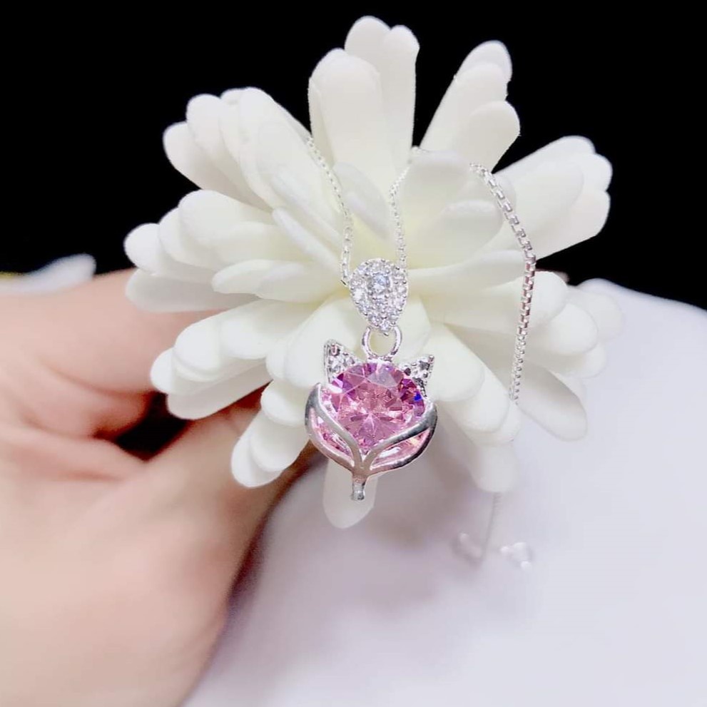 Dây chuyền bạc nữ mặt hồ ly gắn đá phong thủy, Vòng cổ Evasilver chất liệu bạc ý cao cấp