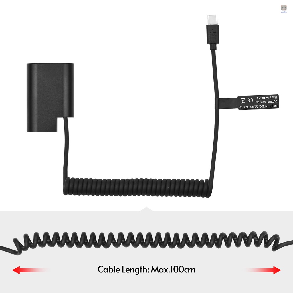 Bộ ghép nối pin giả Andoer DMW-DCC12 BLF19 với cáp điện lò xo cổng USB Type-C cho máy ảnh Panasonic Lumix DMC-GH5 GH5s
