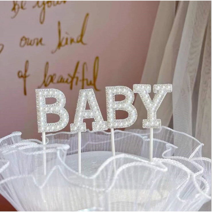 Trang trí bánh sinh nhật bánh kem - Chữ BABY, LOVE, MOM màu ngẫu nhiên