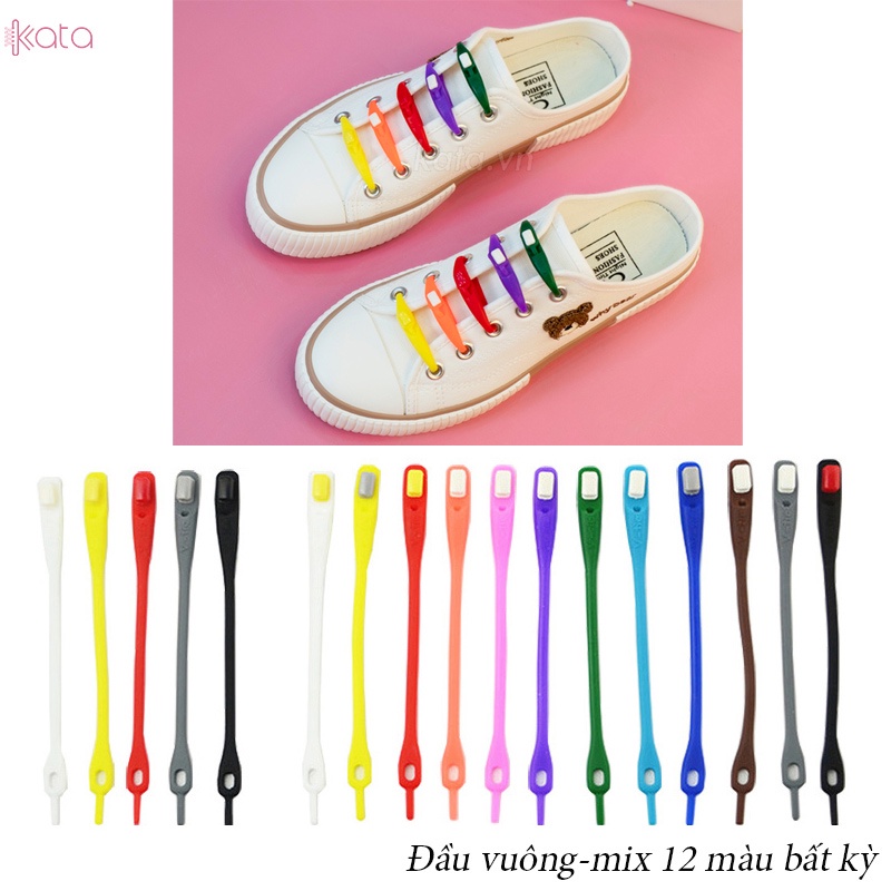 Dây giày lười nhựa silicone dạ quang phát sáng đàn hồi thể thao không cần buộc dây ( đầu vuông bộ 12 dây ) 11793