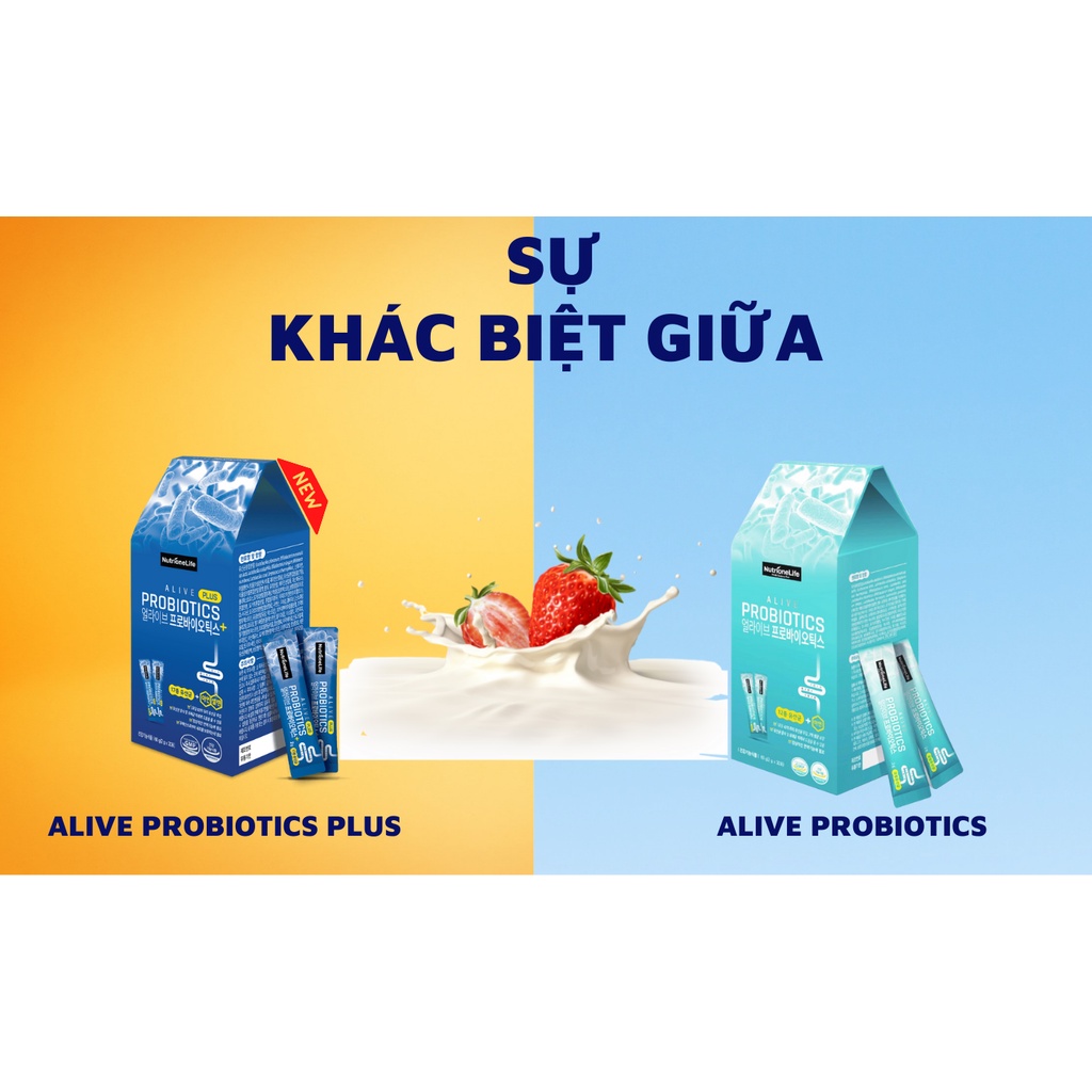 Combo 2 Hộp Men Vi Sinh NUTRIONELIFE Alive Probiotics Và Dòng Plus Cải Thiện Rối Loạn Tiêu Hóa, Tăng Hấp Thu 30 Gói/Hộp