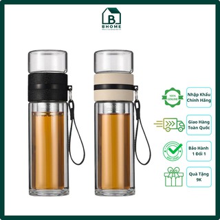 [FREESHIP + QUÀ 9K] Bình Thủy Tinh 2 Lớp Dung Tích 450ml Có Lưới Lọc Trà BHOME B17, có thể in logo 50c, Tặng quà 9K