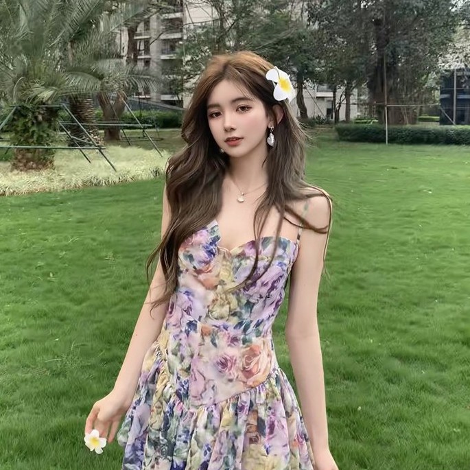 Đầm Hai Dây In Họa Tiết Hoa Xinh Xắn Dành Cho Nữ | BigBuy360 - bigbuy360.vn