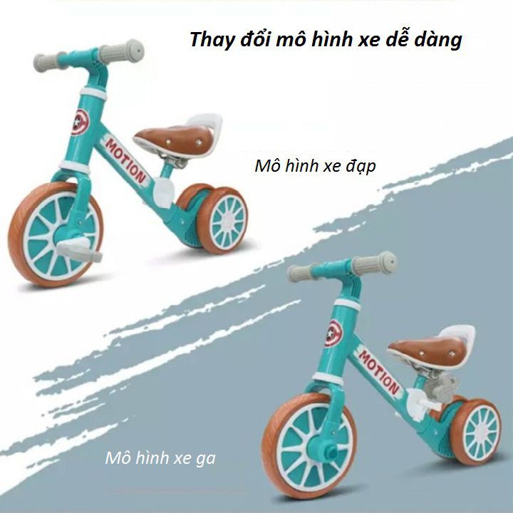 Xe chòi chân kiêm xe đạp cho bé Motion màu xanh - Xe thăng bằng khung thép, ghế da cho trẻ em