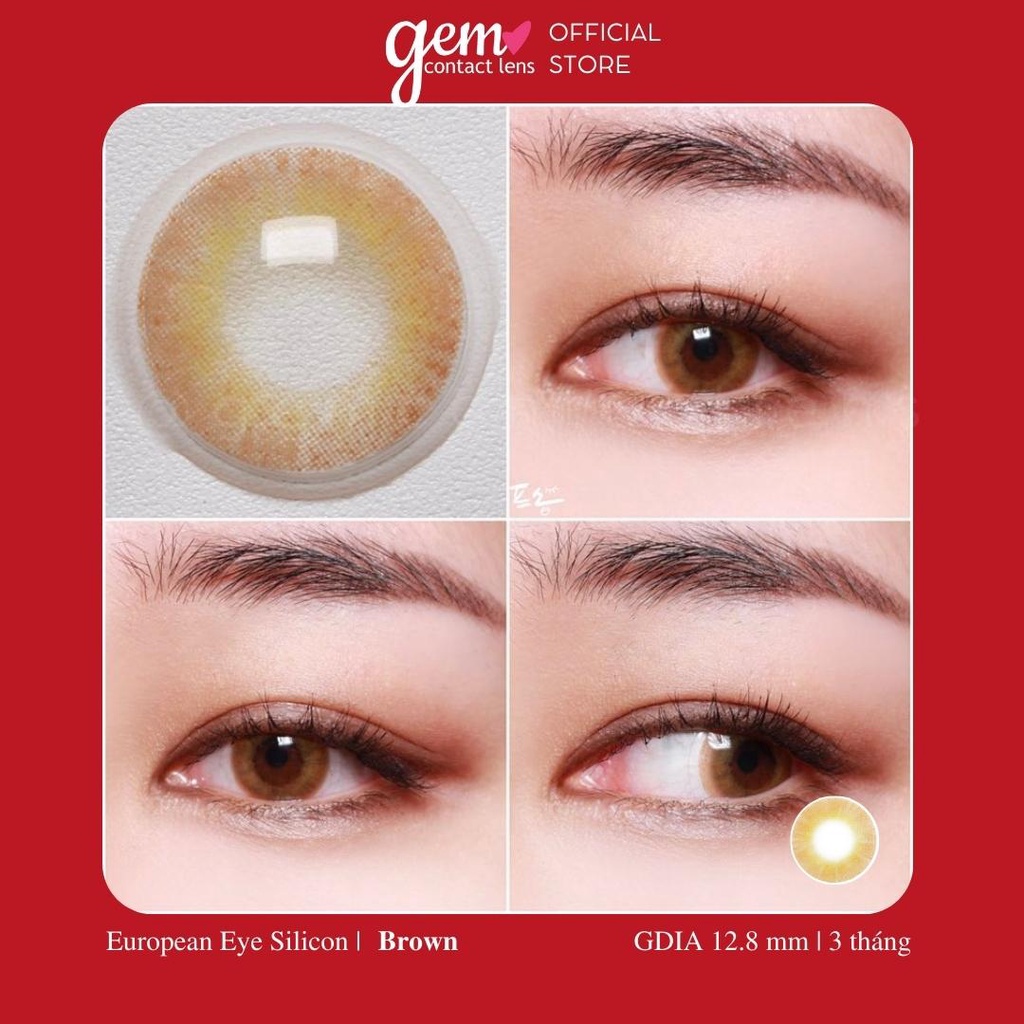 Áp Tròng Không Giãn EUROPEAN EYE BROWN Silicon Hydrogel Cao Cấp HSD 3 tháng LENS TOWN KOREA Lens Nâu Tây Hồng Có Lệch