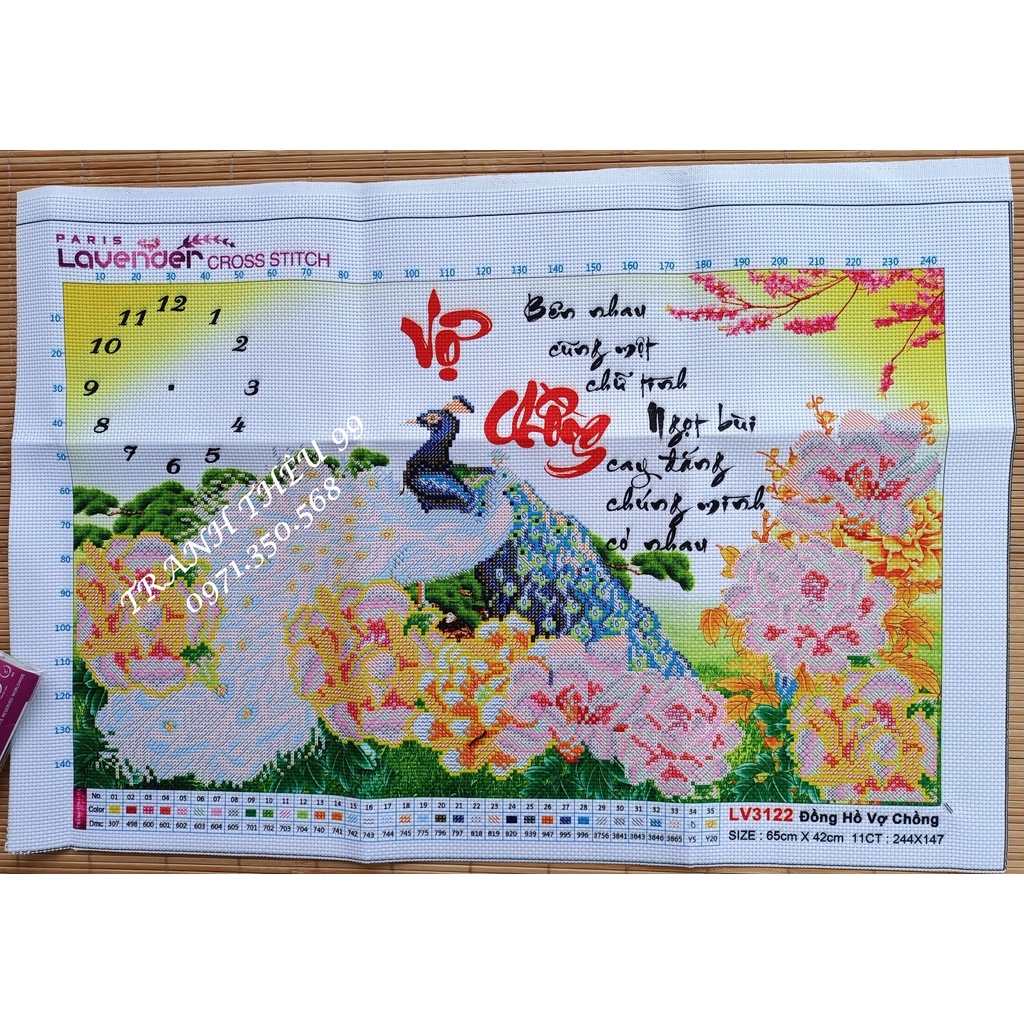 Tranh thêu chữ thập đồng hồ Vợ Chồng I 65x42cm I LV3122