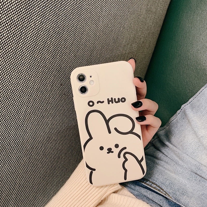Ốp lưng hình thỏ roro and gấu cạnh vuông giả lp 12 5/5s/6/6plus/6s/7/7plus/8/8plus/x/xr/xs/11/12/pro/max