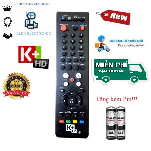 Điều khiển đầu thu K+ HD hàng tốt- Tặng kèm Pin!!!-Điện tử Alex