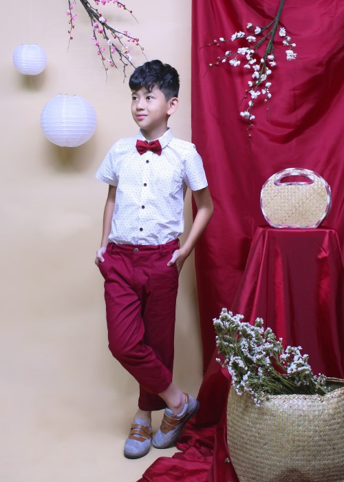 Quần yếm dài thời trang Jadiny màu đỏ cho bé trai