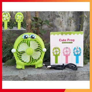 Quat mini cầm tay quạt sạc mini frog ếch xanh pin liền 3 cánh màu xanh xinh siêu mát