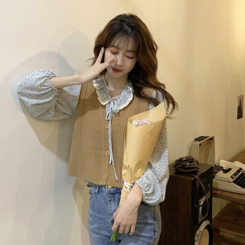 Bộ áo dệt kim cổ chữ v dáng rộng phối quần short thanh lịch cho nữ