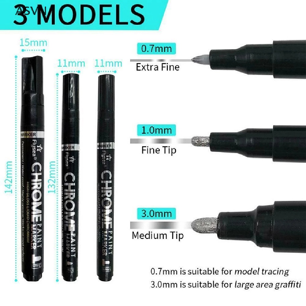 Asvn❤ Bút Vẽ Màu Nước Bằng Chrome Tráng Gương Chống Tia UV DIY