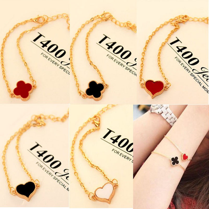 Vòng Tay Thời Trang Hình Cỏ Bốn Lá &amp; Trái Tim Cho Nữ