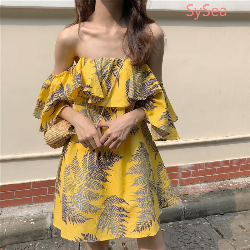 Đầm Trễ Vai Phối Bèo Hoạ Tiết Hoa Thời Trang Đi Biển Ngọt Ngào