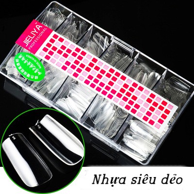 Móng úp HSM Jieliya phom vuông hộp 500 móng giả chất liệu nhựa siêu dẻo form chuẩn Hàn