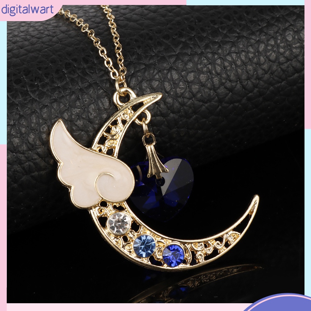 Dây chuyền thiết kế mặt trăng lưỡi liềm và cánh đính đá nhân tạo thời trang dành cho nữ