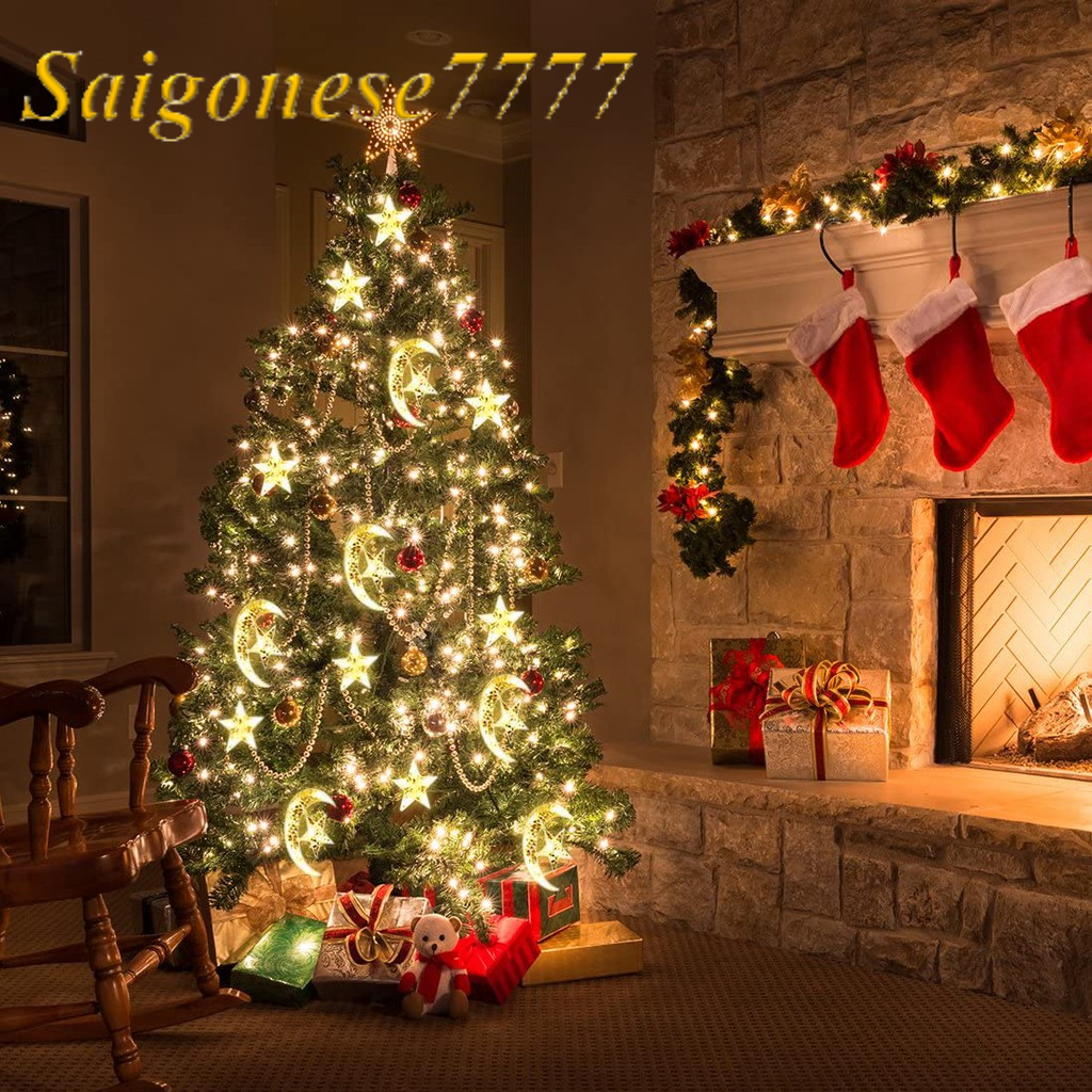 Dài 3 Mét 12 Đèn Led Mặt Trăng Ngôi Sao Trang Trí Ngoài Trời Noel Lễ Tết Rèm Đèn Led Chống Nước Xài Điện 220V