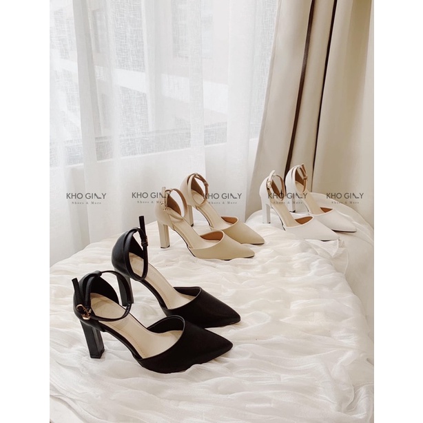 Giày cao gót nữ gót dẹt sandal cao gót dẹt quai cài da mờ 8cm