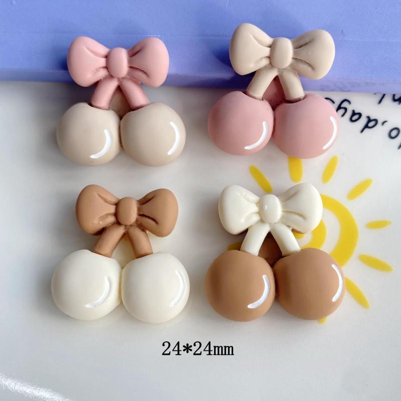 Set 10 Nút Thắt Hình Ly Cà Phê / Trà Sữa / Cherry / Nơ Diy Bằng Nhựa Resin Để Trang Trí Ốp Điện Thoại