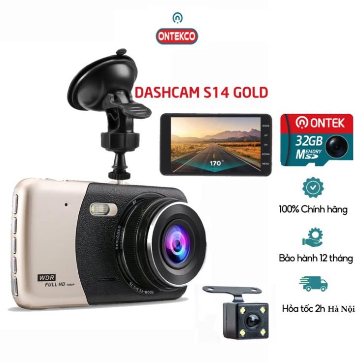 Camera hành trình ONTEKCO S14 GOLD Kèm thẻ 32G, ghi hình trước + Sau 1080P, chính hãng BH 12 tháng